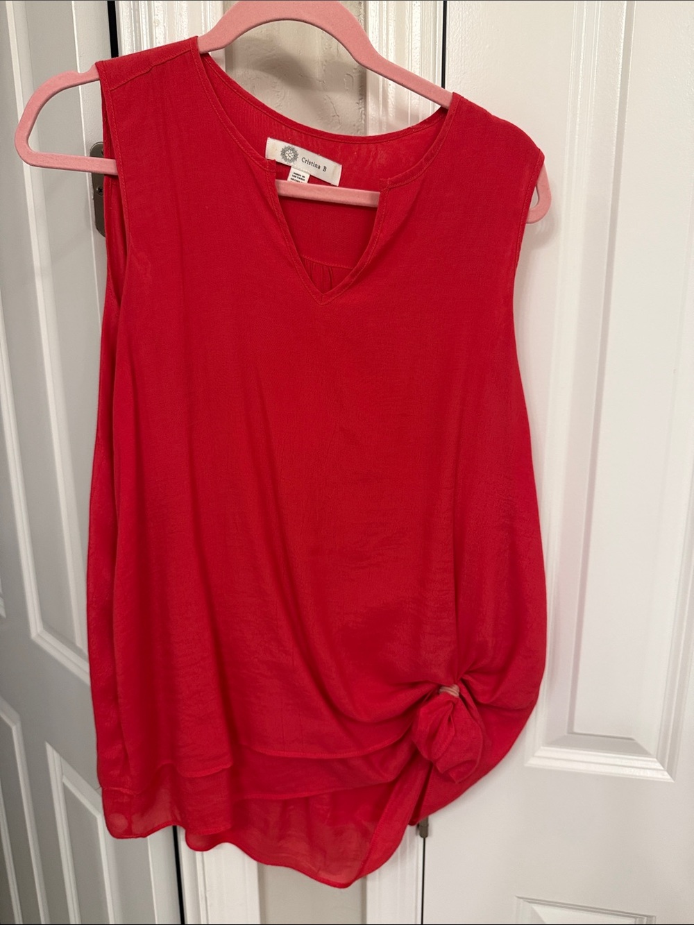Sleeveless Knot-Detail V-Neck Top